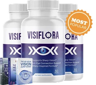 Three VisiFlora bottles shown with bonus guides